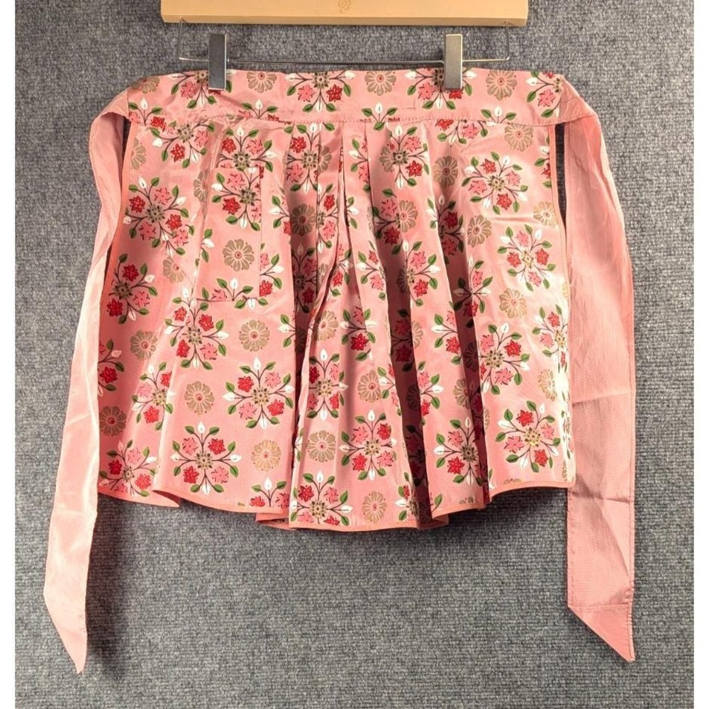 Vintage Pink Floral Half Apron Retro Cottagecore Taffeta Satin 1950s Hostess